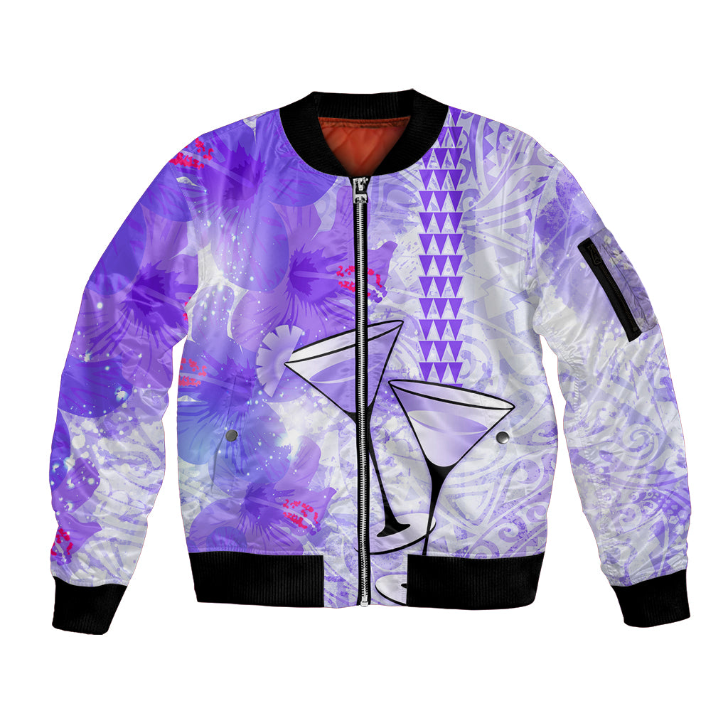 Hawaiian Cocktail Valentine Day Sleeve Zip Bomber Jacket Hibiscus