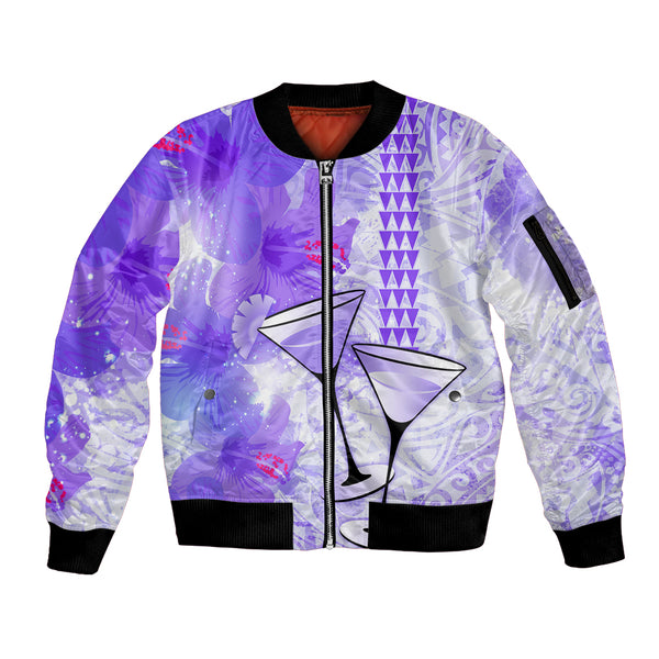 Hawaiian Cocktail Valentine Day Sleeve Zip Bomber Jacket Hibiscus