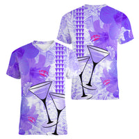 Hawaiian Cocktail Valentine Day Women V Neck T Shirt Hibiscus Kakau Pattern Purple Version LT03 - Polynesian Pride
