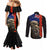 New Zealand Kiwi Soldier ANZAC Couples Matching Mermaid Dress and Long Sleeve Button Shirt Red Poppy Flower and Silver Fern Pattern LT03 - Polynesian Pride