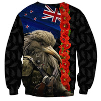 New Zealand Kiwi Soldier ANZAC Sweatshirt Red Poppy Flower and Silver Fern Pattern LT03 - Polynesian Pride