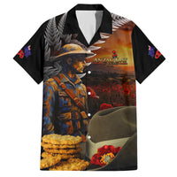 Slouch Hat and Biscuits ANZAC Family Matching Off Shoulder Maxi Dress and Hawaiian Shirt with Soldier Silver Fern LT03 Dad's Shirt - Short Sleeve Black - Polynesian Pride