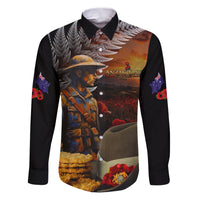 Slouch Hat and Biscuits ANZAC Family Matching Puletasi and Hawaiian Shirt with Soldier Silver Fern LT03 Dad's Shirt - Long Sleeve Black - Polynesian Pride
