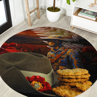 Slouch Hat and Biscuits ANZAC Round Carpet with Soldier Silver Fern LT03 Black - Polynesian Pride