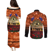 The Rising Sun Badge ANZAC Couples Matching Puletasi and Long Sleeve Button Shirt Last Post Field of Poppy Starry Night Style LT03 - Polynesian Pride