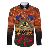 The Rising Sun Badge ANZAC Family Matching Puletasi and Hawaiian Shirt Last Post Field of Poppy Starry Night Style LT03 Dad's Shirt - Long Sleeve Black - Polynesian Pride