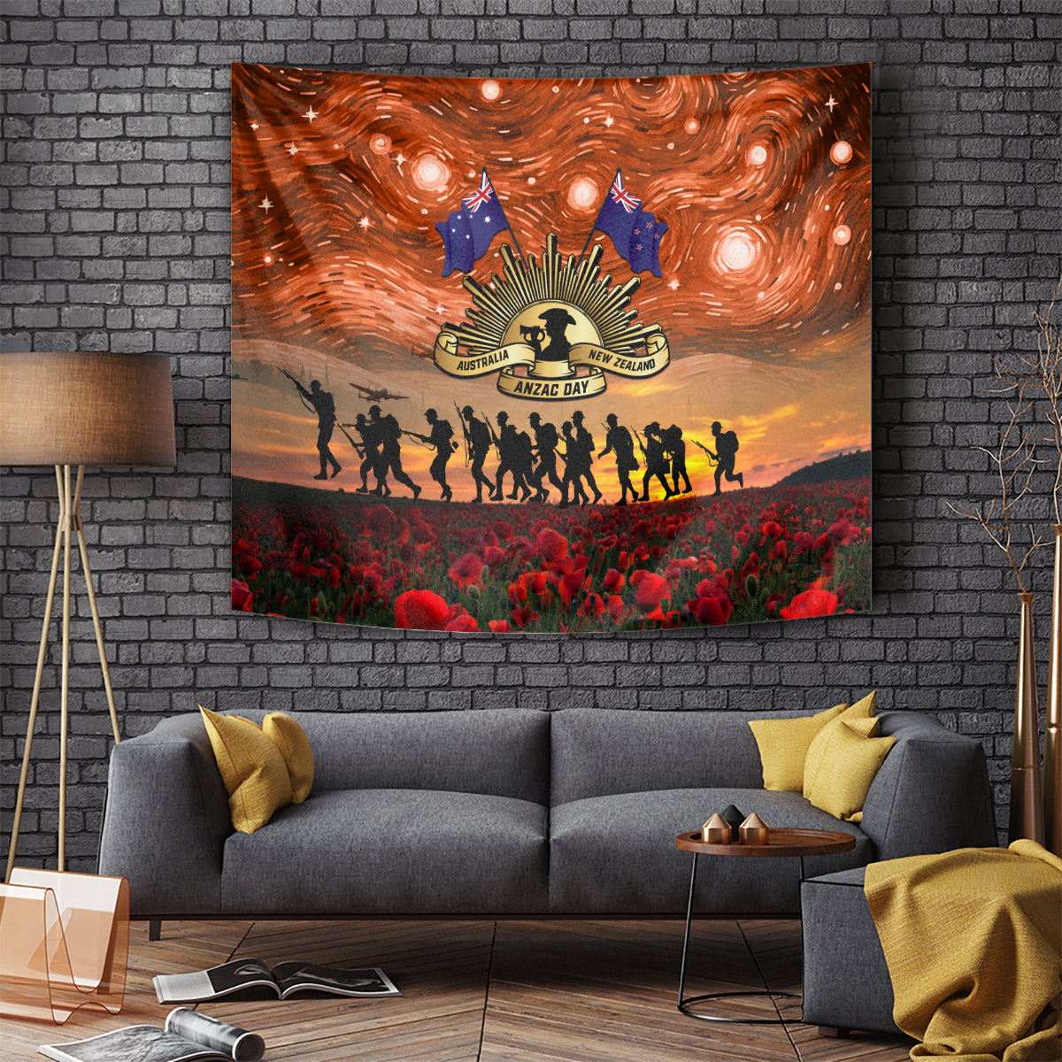The Rising Sun Badge ANZAC Tapestry Last Post Field of Poppy Starry Night Style LT03 - Polynesian Pride