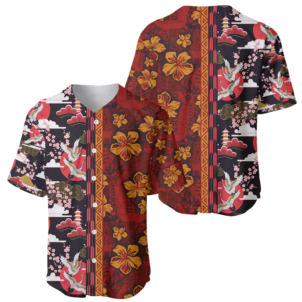Pan-Pacific Festival Baseball Jersey Hawaiian Tribal and Japanese Pattern Together Culture
