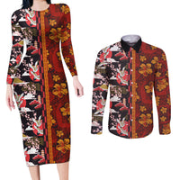 Pan-Pacific Festival Couples Matching Long Sleeve Bodycon Dress and Long Sleeve Button Shirt Hawaiian Tribal and Japanese Pattern Together Culture