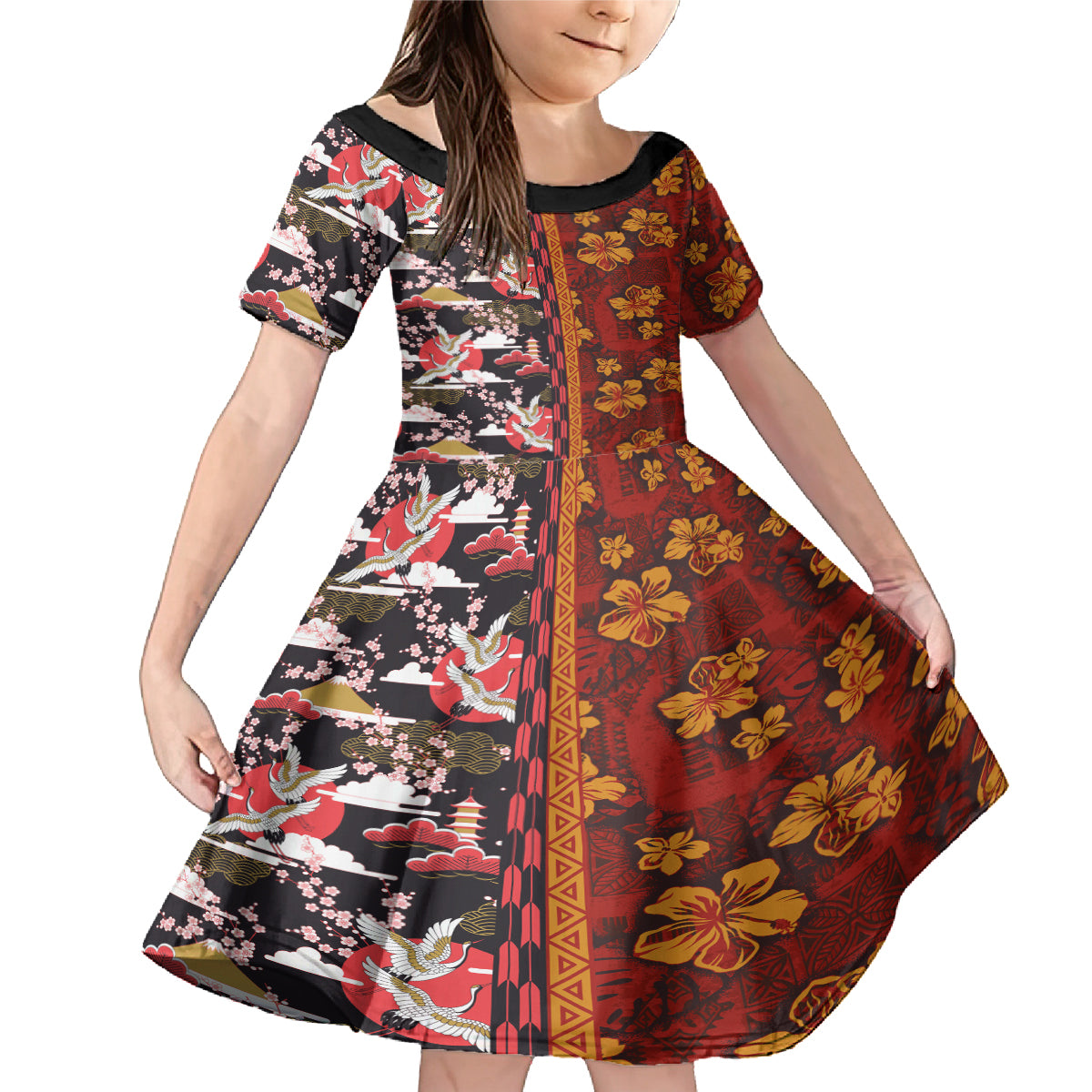 Pan-Pacific Festival Family Matching Mermaid Dress and Hawaiian Shirt Hawaiian Tribal and Japanese Pattern Together Culture