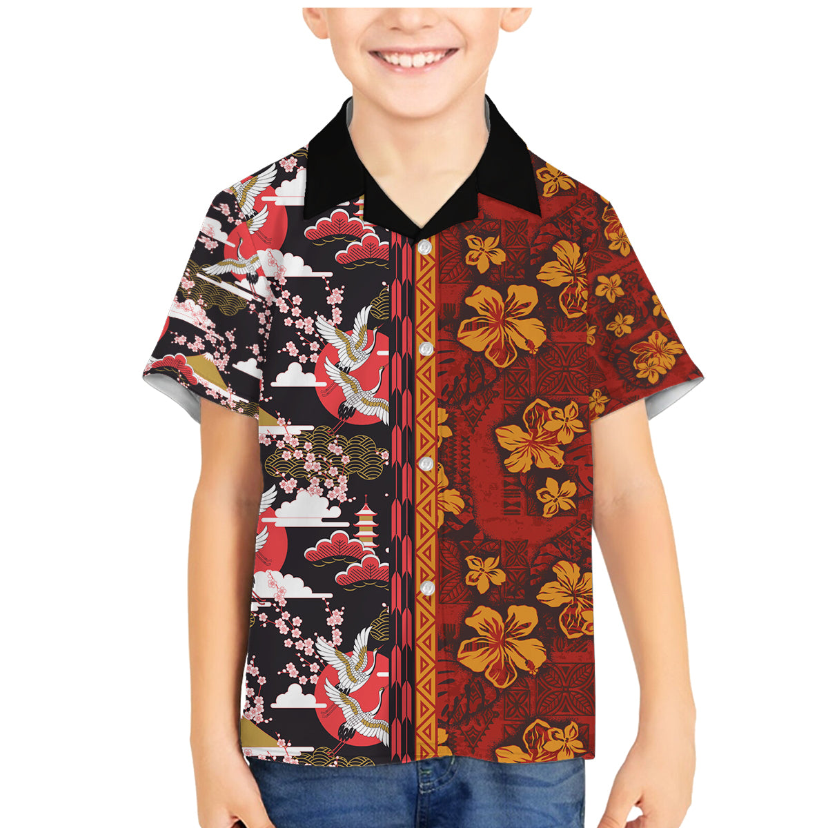 Pan-Pacific Festival Family Matching Mermaid Dress and Hawaiian Shirt Hawaiian Tribal and Japanese Pattern Together Culture