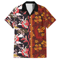 Japanese Culture Hawaii Style Family Matching Off The Shoulder Long Sleeve Dress and Hawaiian Shirt Hawaiian Tribal and Japanese Pattern Together Culture LT03 Dad's Shirt - Short Sleeve Red - Polynesian Pride