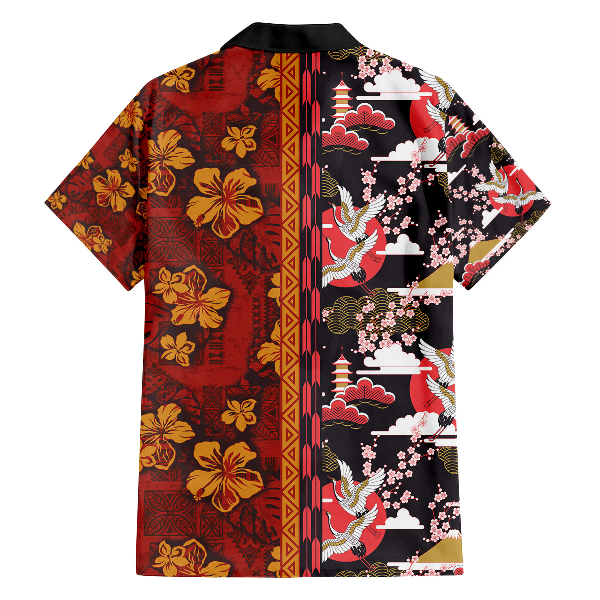 Japanese Culture Hawaii Style Family Matching Off The Shoulder Long Sleeve Dress and Hawaiian Shirt Hawaiian Tribal and Japanese Pattern Together Culture LT03 - Polynesian Pride