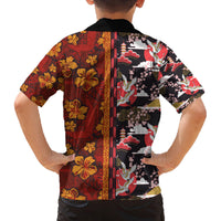 Japanese Culture Hawaii Style Family Matching Off Shoulder Short Dress and Hawaiian Shirt Hawaiian Tribal and Japanese Pattern Together Culture LT03 - Polynesian Pride