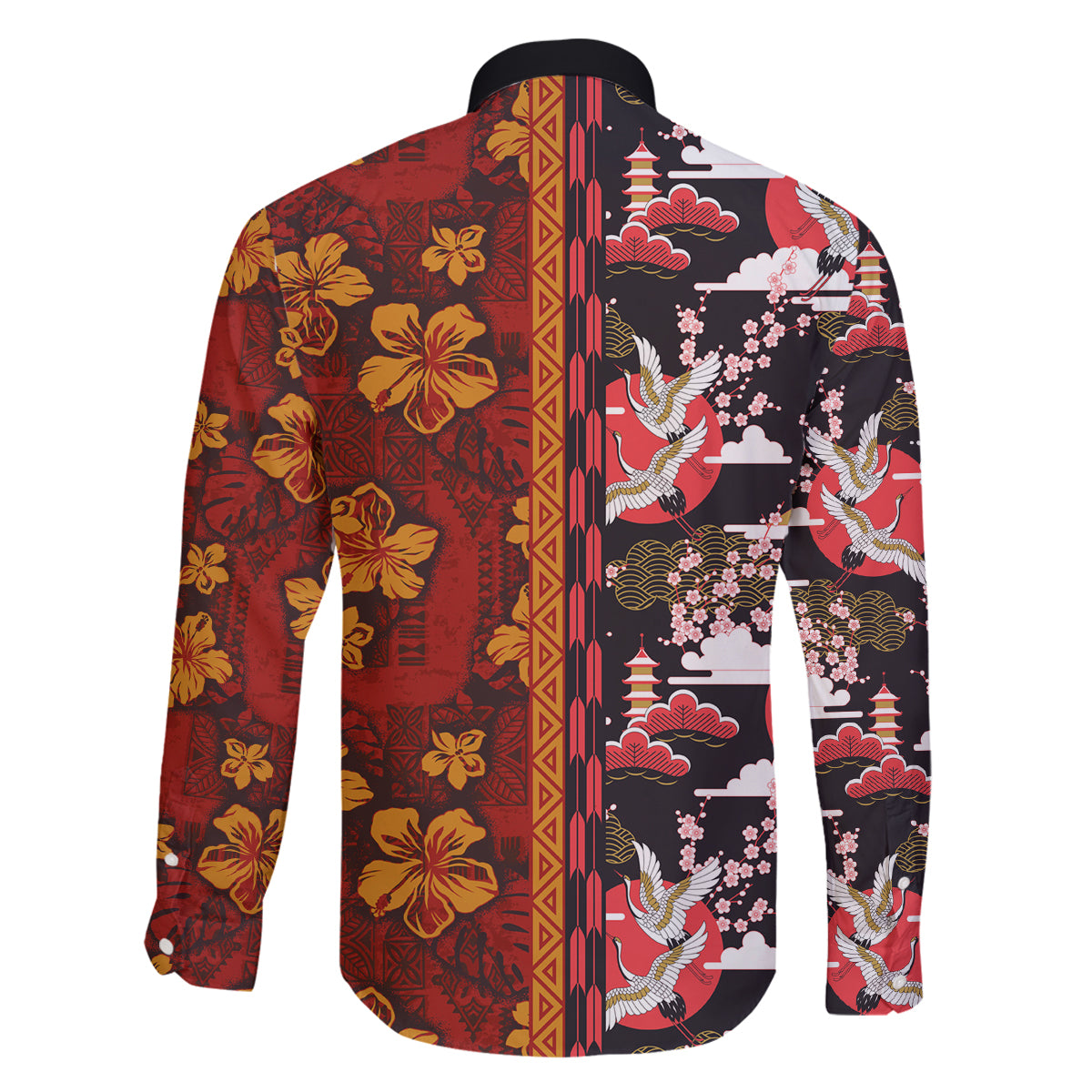 Japanese Culture Hawaii Style Family Matching Off Shoulder Short Dress and Hawaiian Shirt Hawaiian Tribal and Japanese Pattern Together Culture LT03 - Polynesian Pride