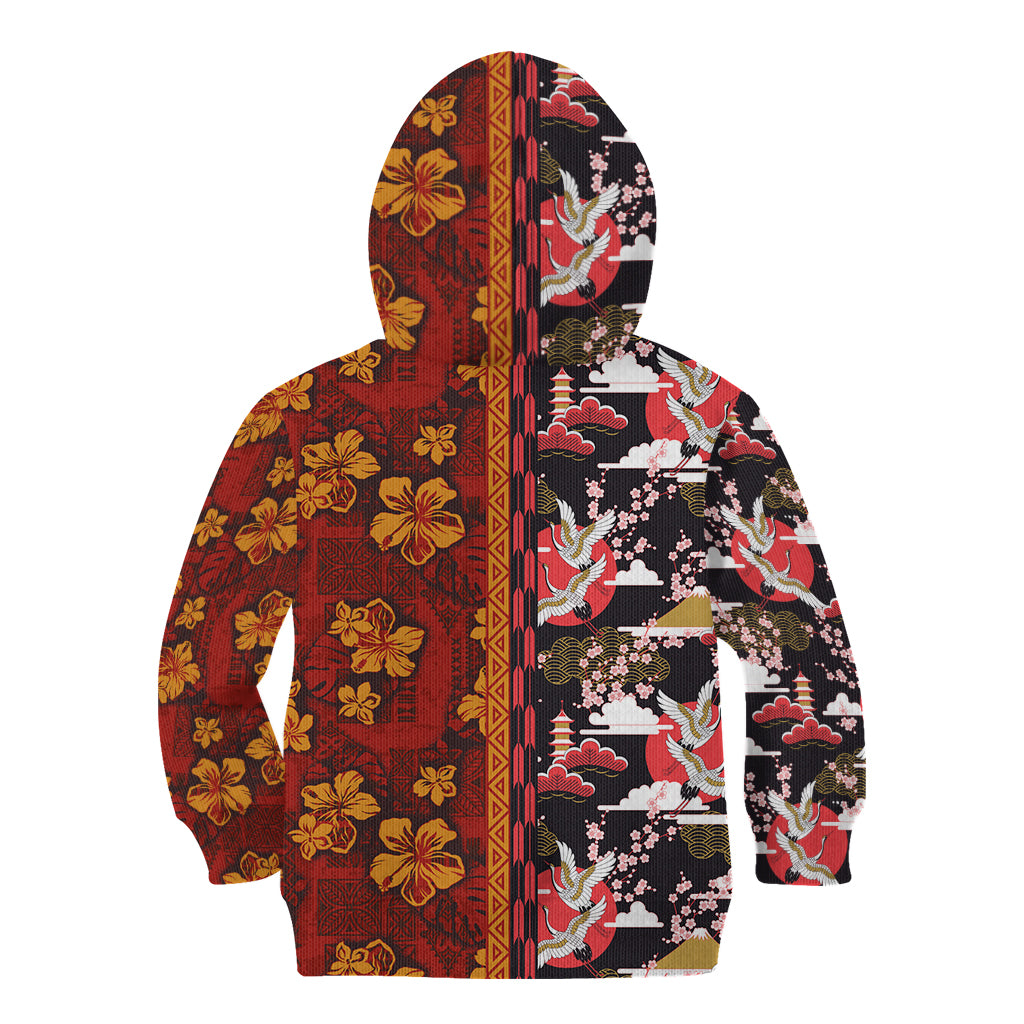 Pan-Pacific Festival Kid Hoodie Hawaiian Tribal and Japanese Pattern Together Culture