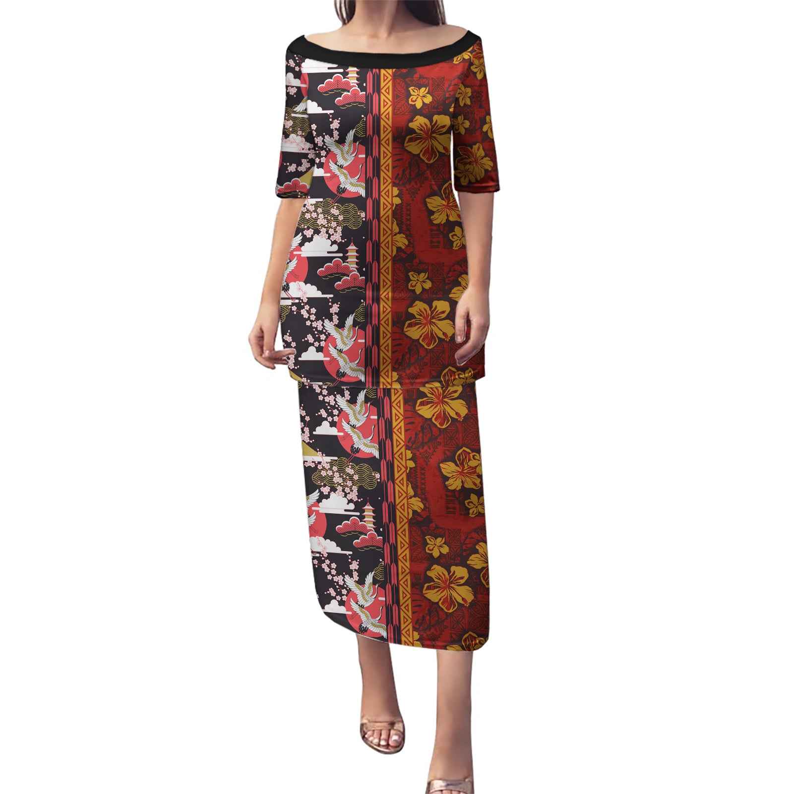 Pan-Pacific Festival Puletasi Hawaiian Tribal and Japanese Pattern Together Culture
