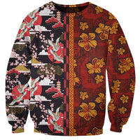 Japanese Culture Hawaii Style Sweatshirt Hawaiian Tribal and Japanese Pattern Together Culture LT03 Unisex Red - Polynesian Pride