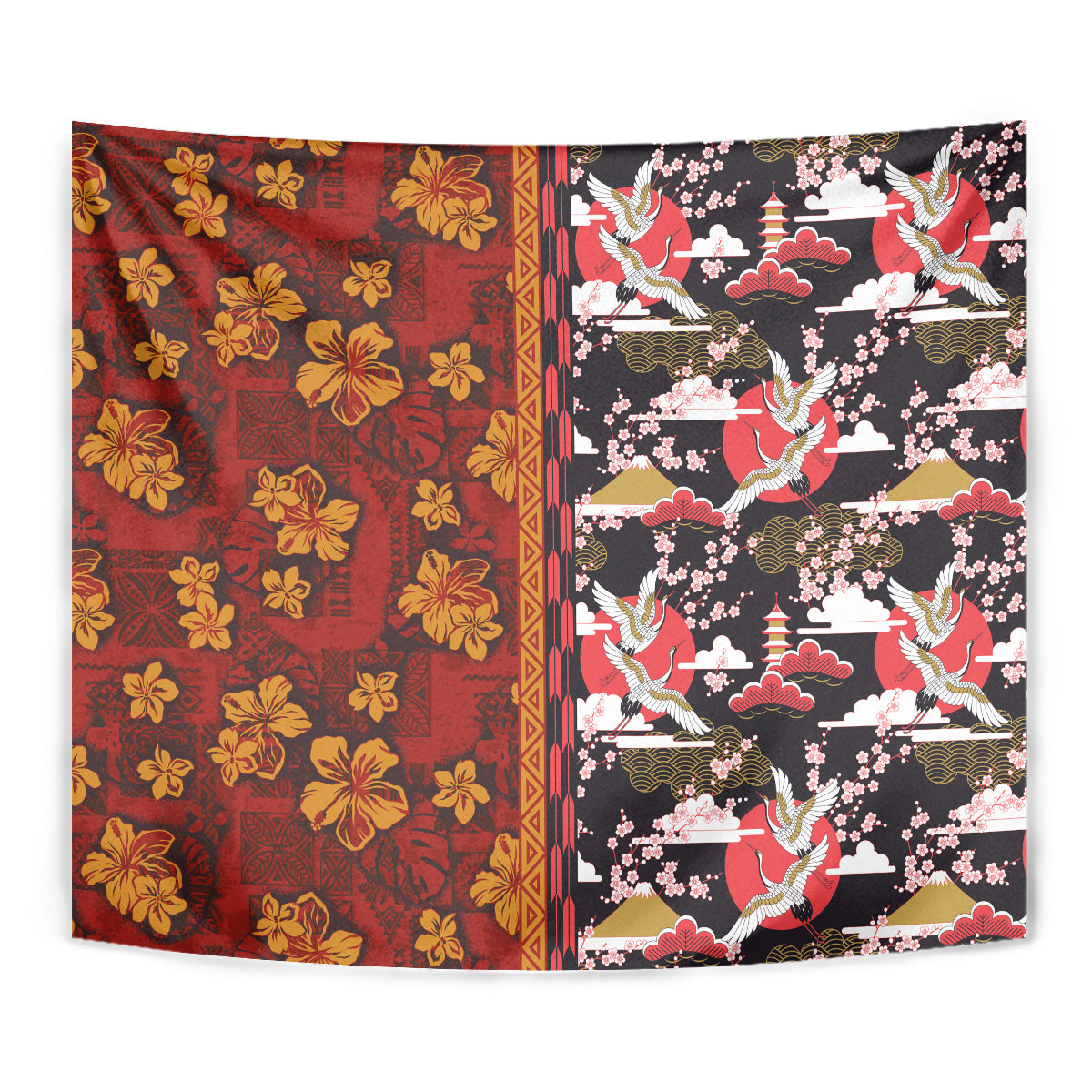 Pan-Pacific Festival Tapestry Hawaiian Tribal and Japanese Pattern Together Culture