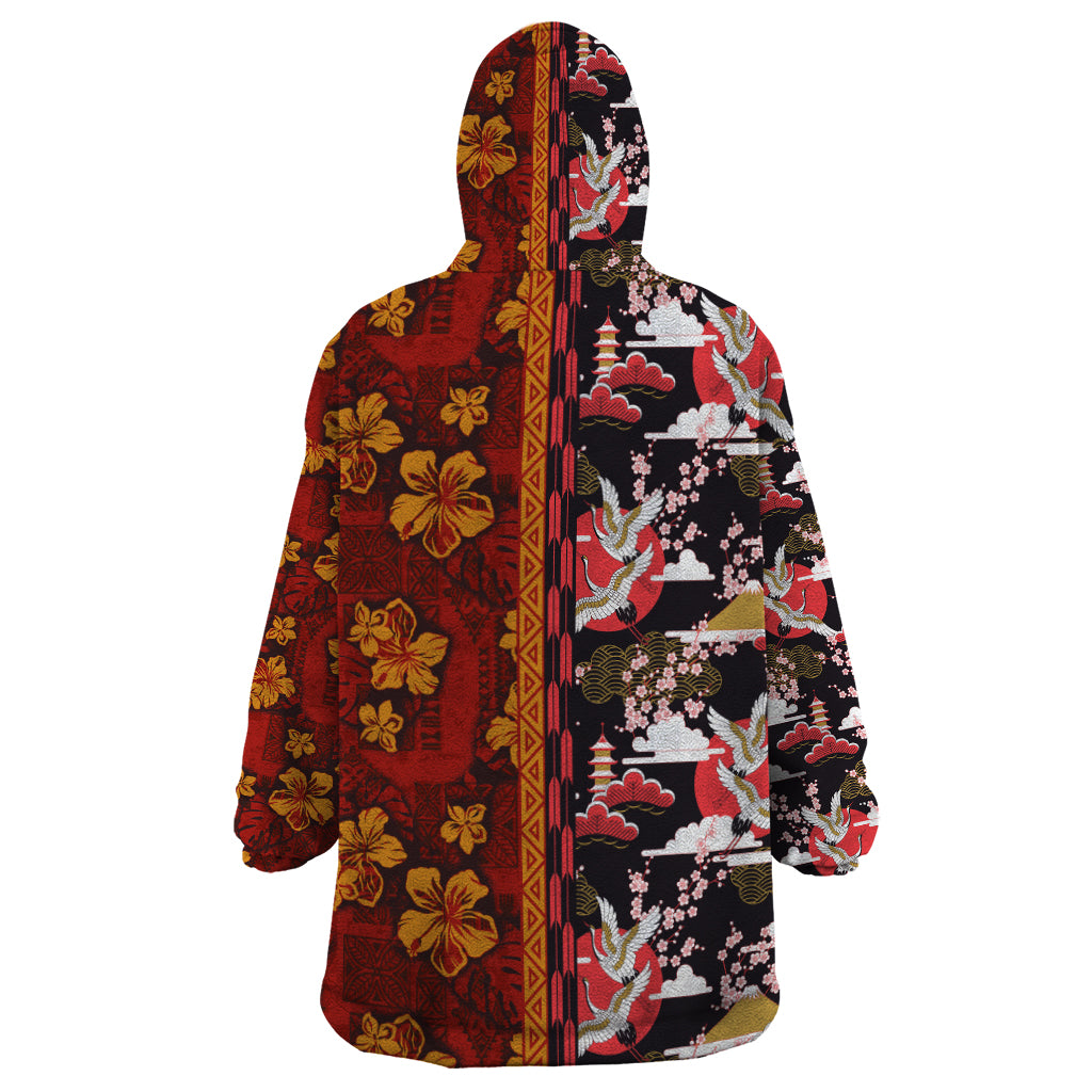 Pan-Pacific Festival Wearable Blanket Hoodie Hawaiian Tribal and Japanese Pattern Together Culture