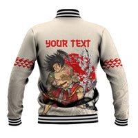 Personalised Pan-Pacific Festival Baseball Jacket Japanese Samurai with Hawaiian Pattern