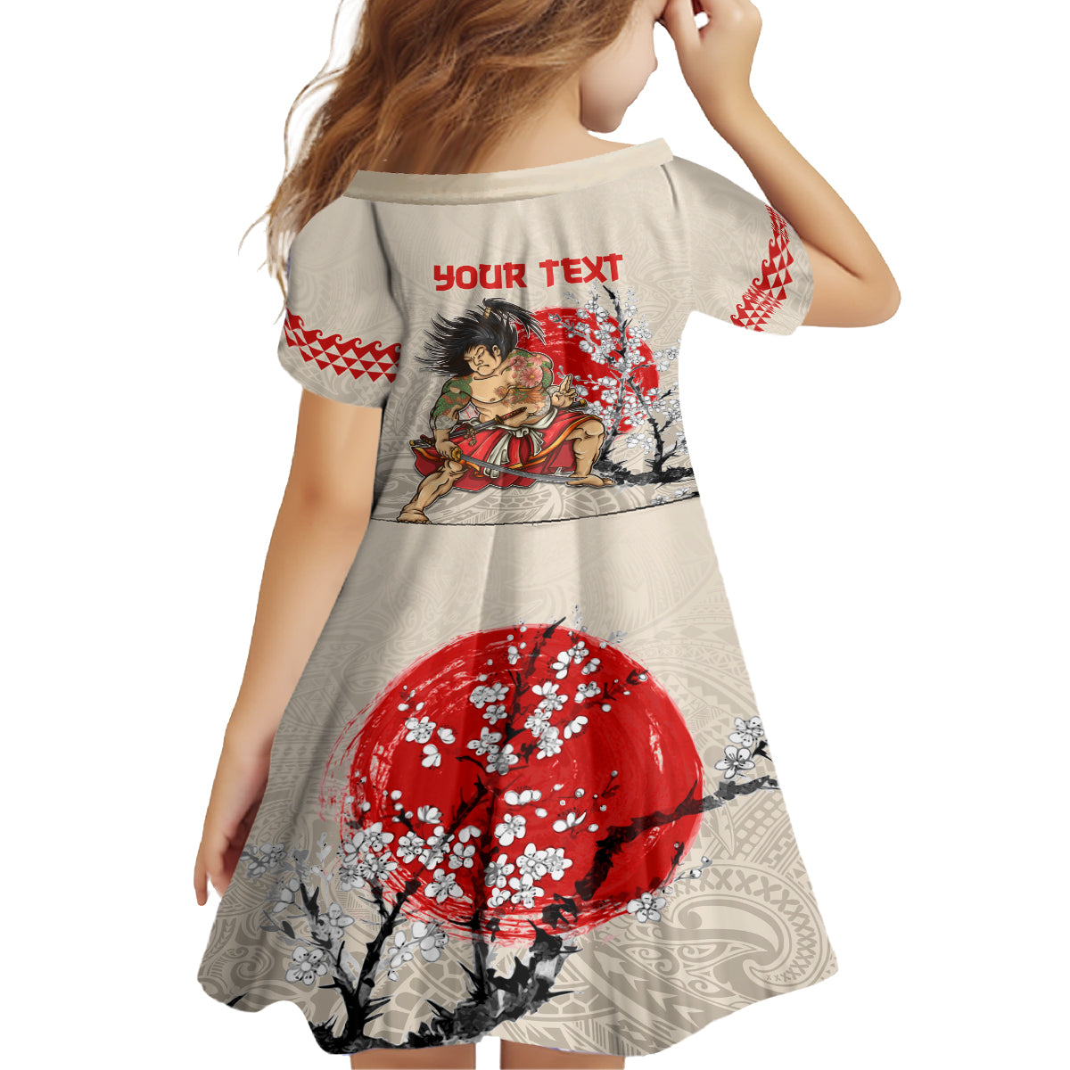 Personalised Japanese Culture Hawaii Style Family Matching Off Shoulder Short Dress and Hawaiian Shirt Japanese Samurai with Hawaiian Pattern LT03 - Polynesian Pride
