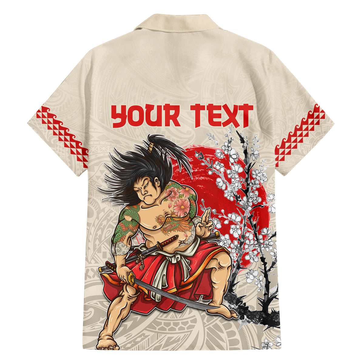 Personalised Japanese Culture Hawaii Style Family Matching Off Shoulder Short Dress and Hawaiian Shirt Japanese Samurai with Hawaiian Pattern LT03 - Polynesian Pride