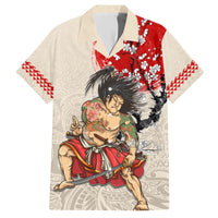 Personalised Japanese Culture Hawaii Style Family Matching Short Sleeve Bodycon Dress and Hawaiian Shirt Japanese Samurai with Hawaiian Pattern LT03 Dad's Shirt - Short Sleeve Beige - Polynesian Pride
