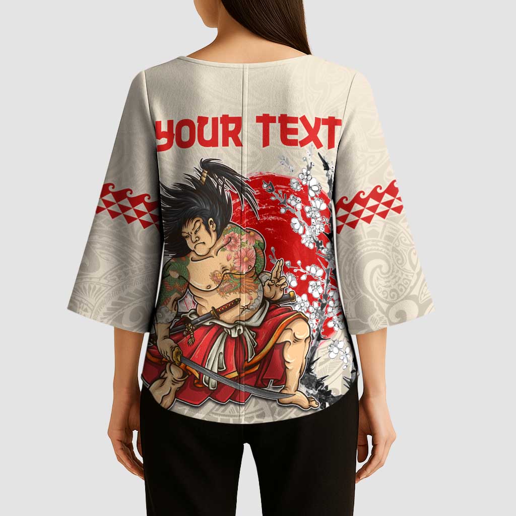 Personalised Japanese Culture Hawaii Style Kimono Sleeve Blouse Japanese Samurai with Hawaiian Pattern - Polynesian Pride