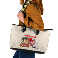 Personalised Japanese Culture Hawaii Style Leather Tote Bag Japanese Samurai with Hawaiian Pattern LT03 Beige - Polynesian Pride
