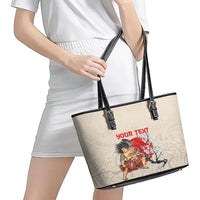 Personalised Japanese Culture Hawaii Style Leather Tote Bag Japanese Samurai with Hawaiian Pattern LT03 - Polynesian Pride