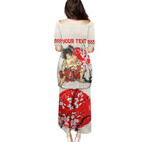 Personalised Pan-Pacific Festival Puletasi Japanese Samurai with Hawaiian Pattern