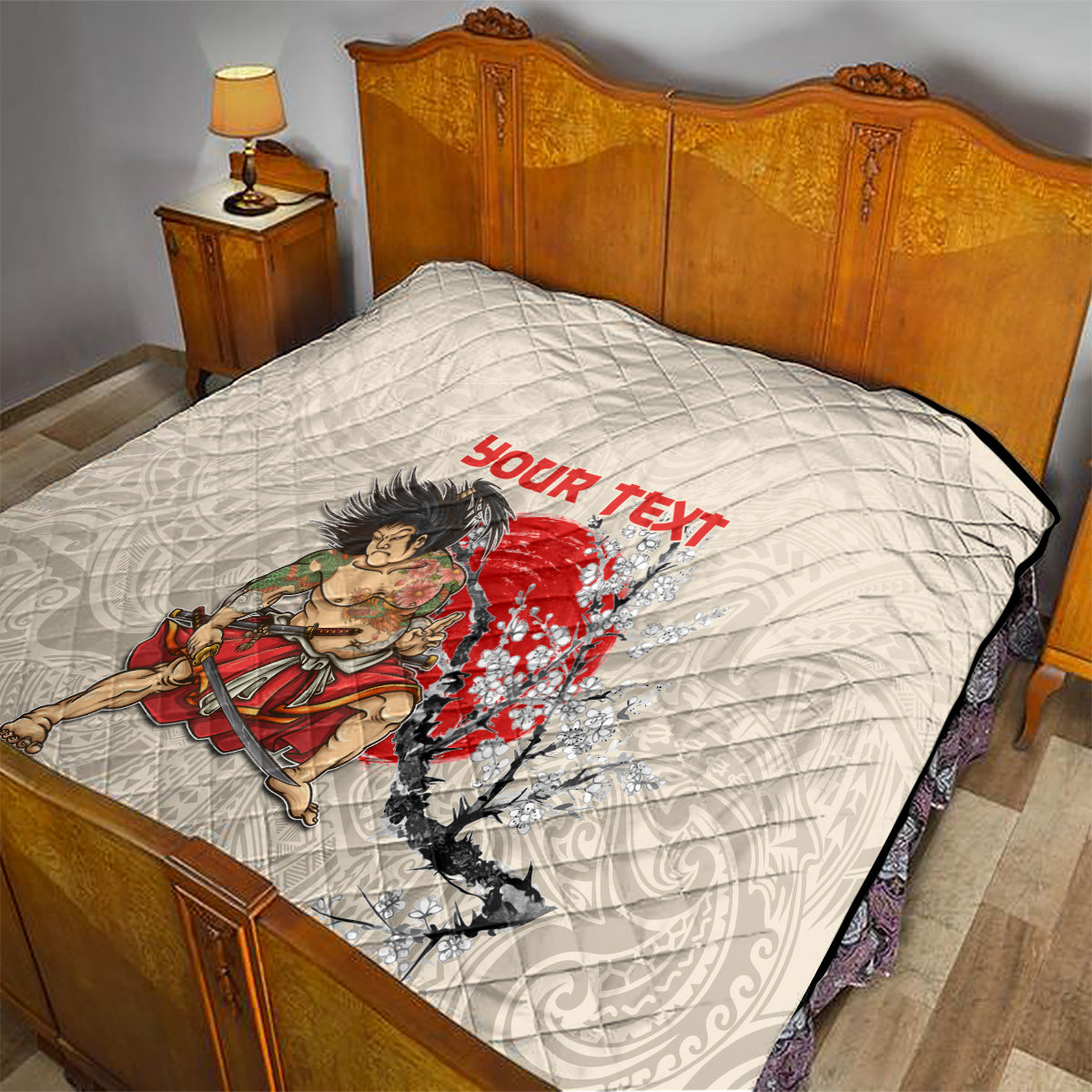 Personalised Pan-Pacific Festival Quilt Japanese Samurai with Hawaiian Pattern