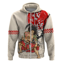 Personalised Pan-Pacific Festival Zip Hoodie Japanese Samurai with Hawaiian Pattern