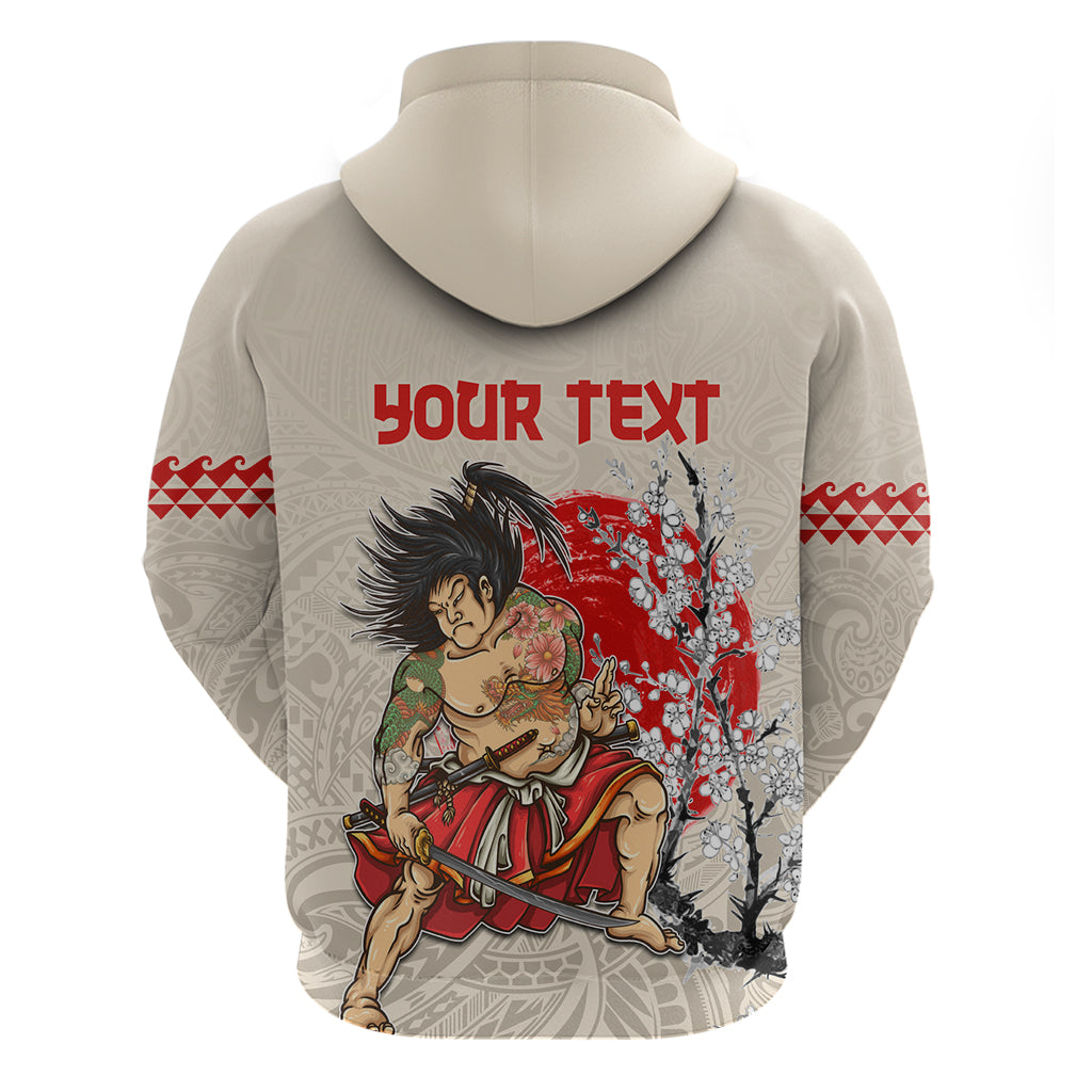 Personalised Pan-Pacific Festival Zip Hoodie Japanese Samurai with Hawaiian Pattern