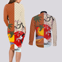 Pan-Pacific Festival Couples Matching Long Sleeve Bodycon Dress and Long Sleeve Button Shirt Mauna Kea and Fuji Mountains
