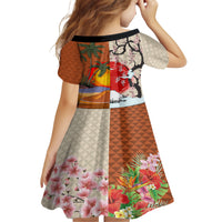 Japanese Culture Hawaii Style Family Matching Off The Shoulder Long Sleeve Dress and Hawaiian Shirt Mauna Kea and Fuji Mountains LT03 - Polynesian Pride