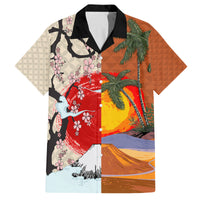 Japanese Culture Hawaii Style Family Matching Off Shoulder Maxi Dress and Hawaiian Shirt Mauna Kea and Fuji Mountains LT03 Dad's Shirt - Short Sleeve Brown - Polynesian Pride