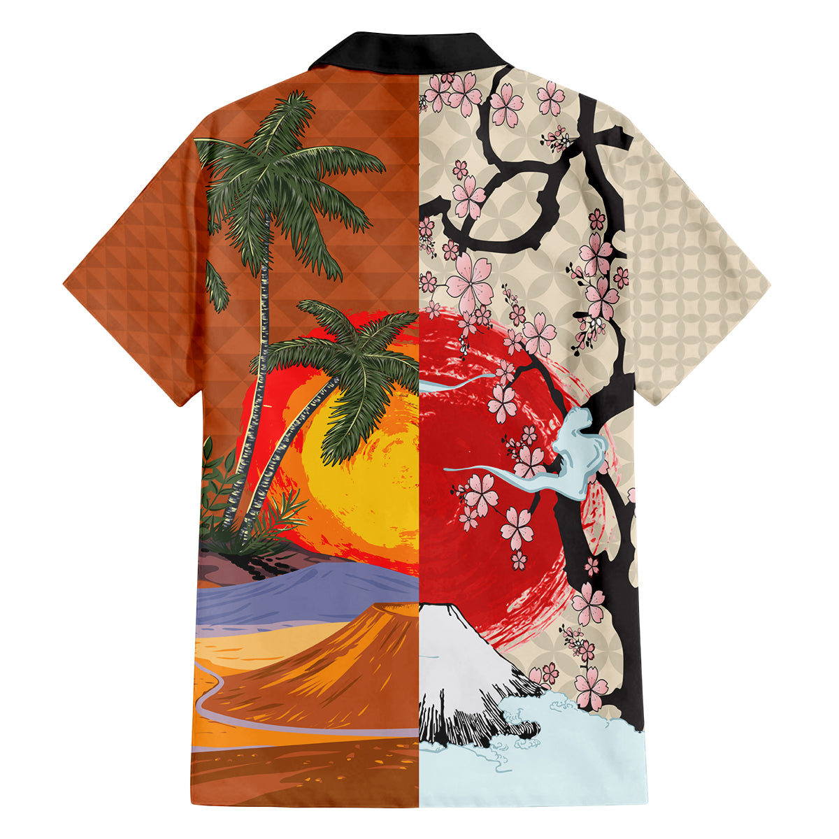 Japanese Culture Hawaii Style Family Matching Off Shoulder Short Dress and Hawaiian Shirt Mauna Kea and Fuji Mountains LT03 - Polynesian Pride
