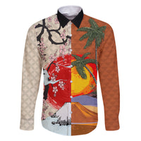 Japanese Culture Hawaii Style Family Matching Off Shoulder Short Dress and Hawaiian Shirt Mauna Kea and Fuji Mountains LT03 Dad's Shirt - Long Sleeve Brown - Polynesian Pride