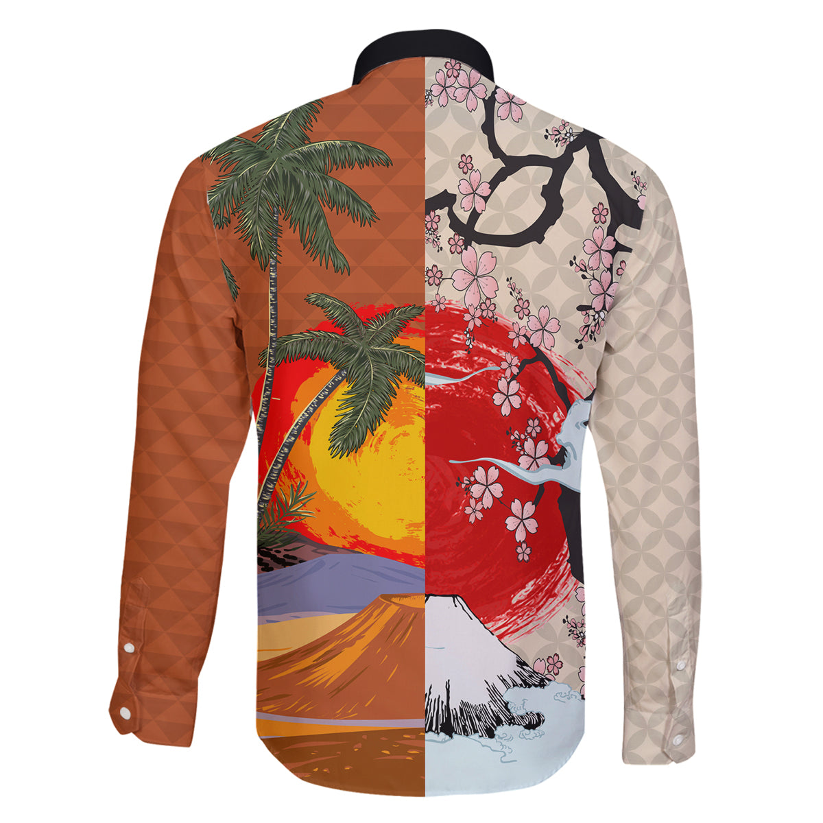 Japanese Culture Hawaii Style Family Matching Off Shoulder Short Dress and Hawaiian Shirt Mauna Kea and Fuji Mountains LT03 - Polynesian Pride