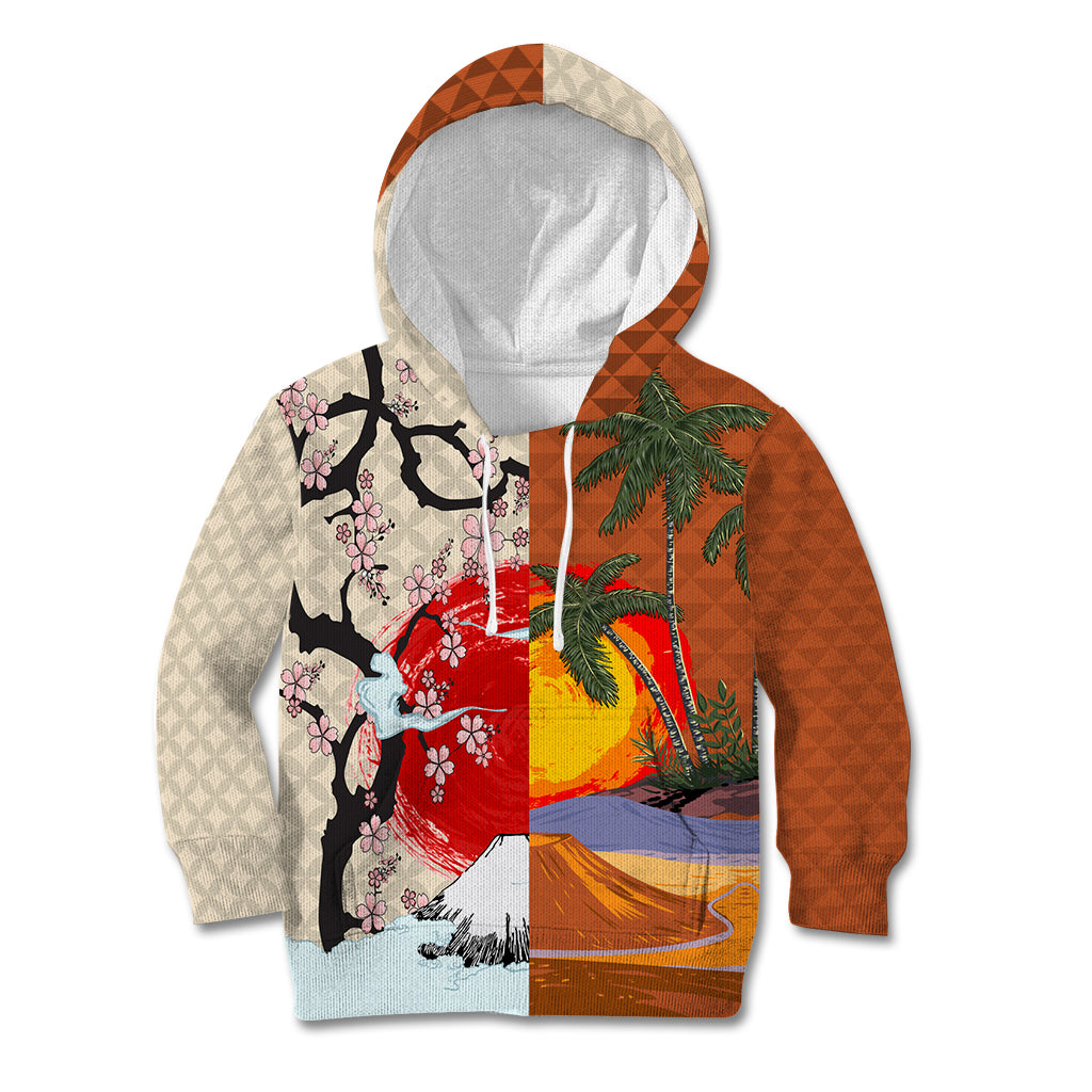 Japanese Culture Hawaii Style Kid Hoodie Mauna Kea and Fuji Mountains LT03 Hoodie Brown - Polynesian Pride