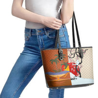 Japanese Culture Hawaii Style Leather Tote Bag Mauna Kea and Fuji Mountains LT03 - Polynesian Pride
