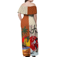 Pan-Pacific Festival Off Shoulder Maxi Dress Mauna Kea and Fuji Mountains