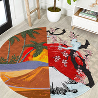 Japanese Culture Hawaii Style Round Carpet Mauna Kea and Fuji Mountains LT03 Brown - Polynesian Pride