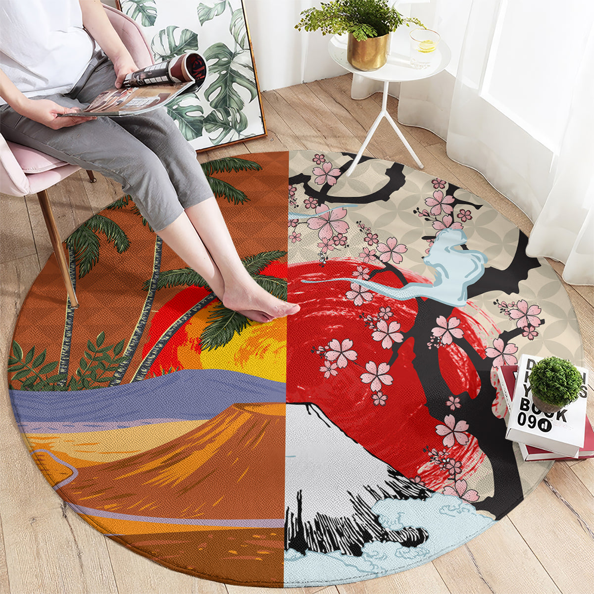 Japanese Culture Hawaii Style Round Carpet Mauna Kea and Fuji Mountains LT03 - Polynesian Pride