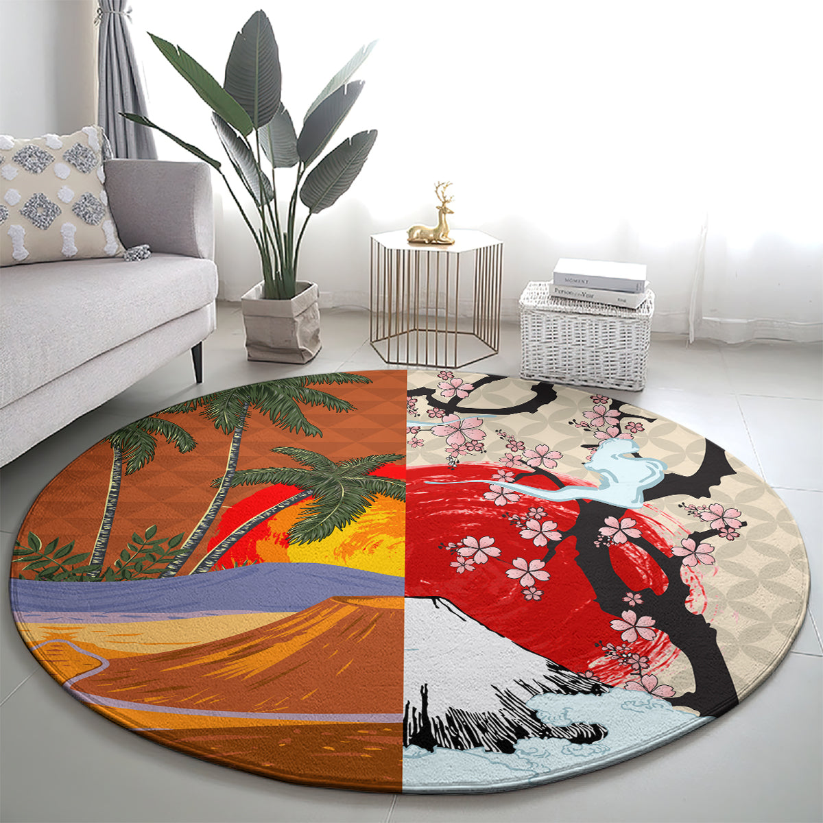 Japanese Culture Hawaii Style Round Carpet Mauna Kea and Fuji Mountains LT03 - Polynesian Pride