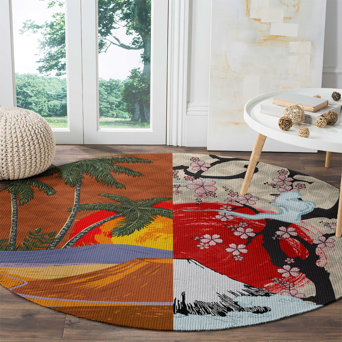 Japanese Culture Hawaii Style Round Carpet Mauna Kea and Fuji Mountains LT03 - Polynesian Pride