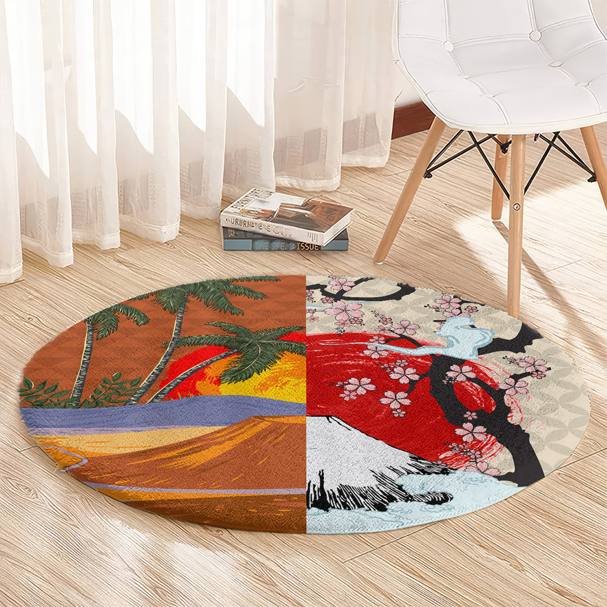 Japanese Culture Hawaii Style Round Carpet Mauna Kea and Fuji Mountains LT03 - Polynesian Pride