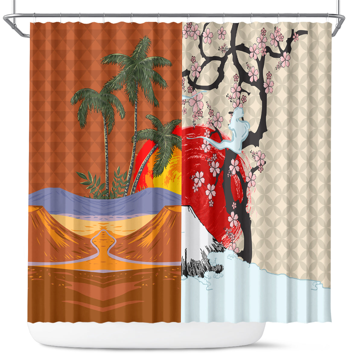 Japanese Culture Hawaii Style Shower Curtain Mauna Kea and Fuji Mountains LT03 Brown - Polynesian Pride